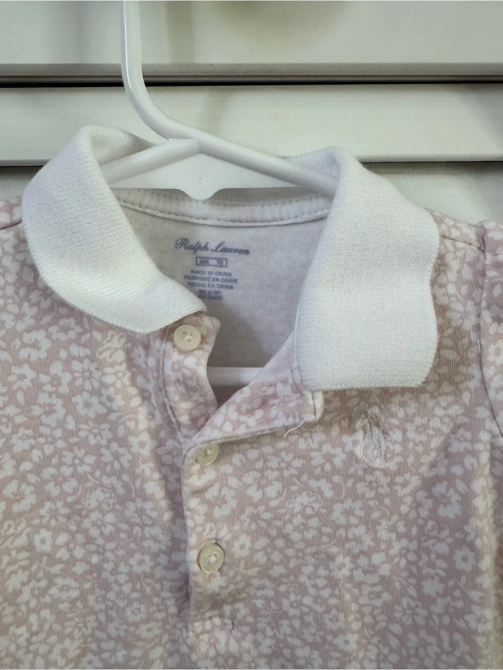 Ralph Lauren Light Pink Floral Polo Dress with White Collar Size -6 mo